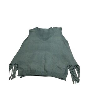SHEIN V Neck Sweater Vest Blue Fringe Knit Women XL